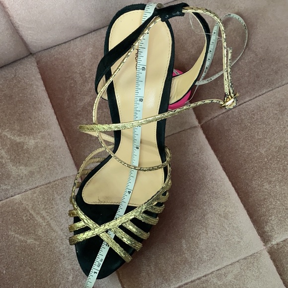 Alexandre Birman Black Suede Gold Straps Platforms - Picture 7 of 7